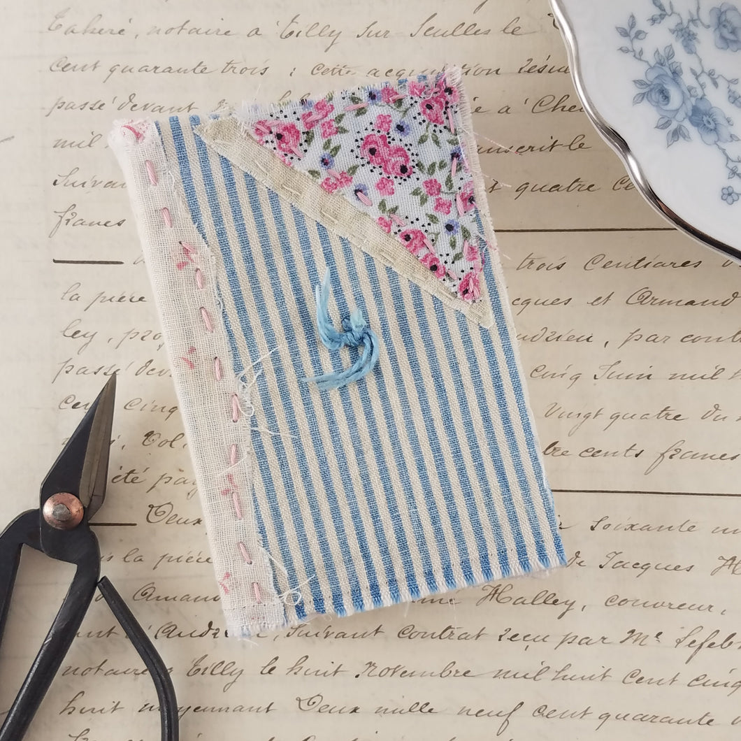 Vintage Fabric Mini Book / Handbound Journal (Blue Quilt Remnant)